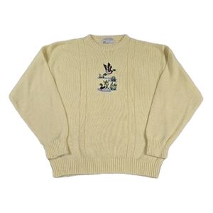Vintage Lord Jeff Crewneck Sweater Mens Large Butter Yellow Ducks Grandpa Nature